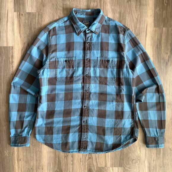 J.Crew Plaid Flannel Button Down Shirt Men's Size L Long Sleeve Blue Black - Picture 2 of 5